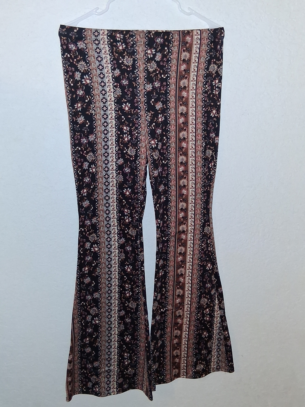 Striped Floral Bootcut Pants - Black & Brown